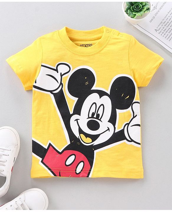 Babyhug Half Sleeves Tee Mickey Mouse Print - Yellow