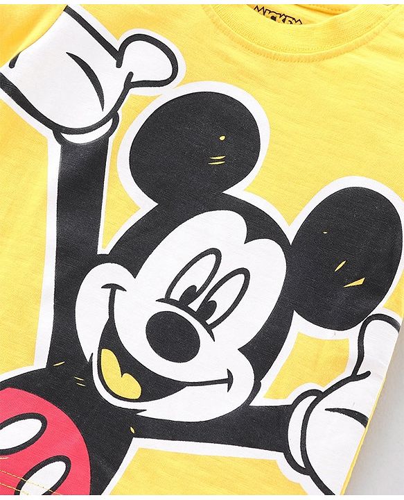 Babyhug Half Sleeves Tee Mickey Mouse Print - Yellow