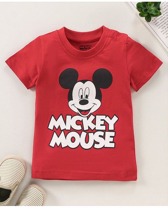 Babyhug Half Sleeves T-Shirt Mickey Mouse Print - Red