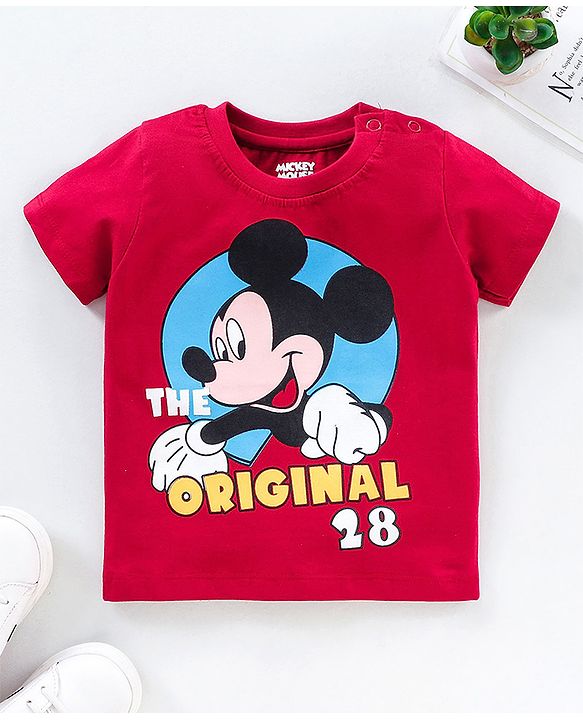 Babyhug Half Sleeves Tee Mickey Print - Red