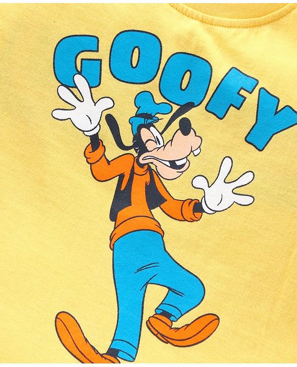 Babyhug Half Sleeves T Shirt Goofy Print- Yellow