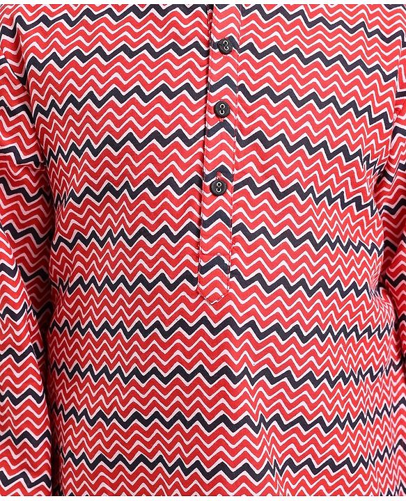 Pine Kids Full Sleeves Chevron Printed Kurta Pyjama Set - Red