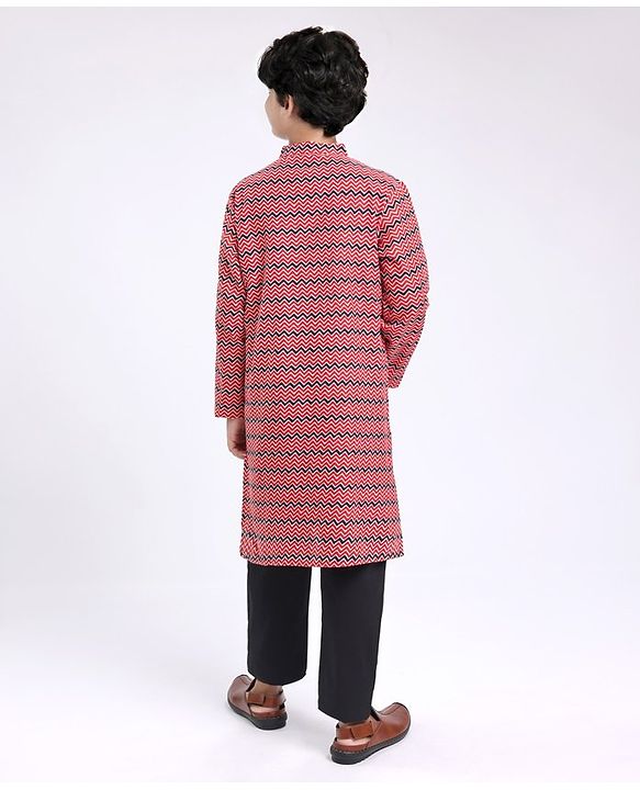 Pine Kids Full Sleeves Chevron Printed Kurta Pyjama Set - Red