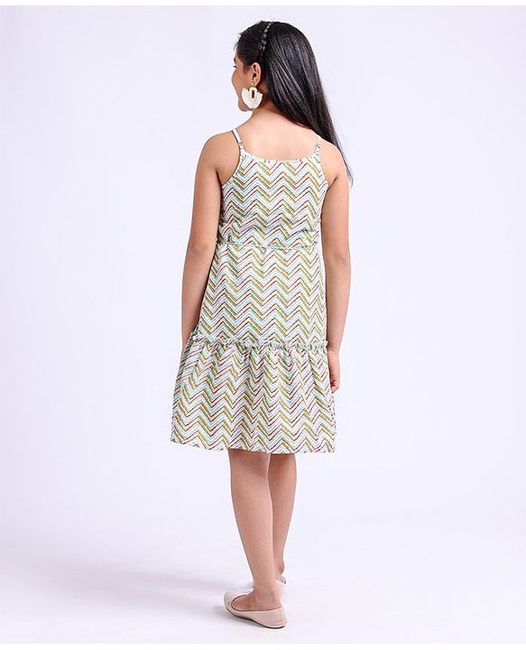 Pine Kids Singlet Sleeves All Over Printed Ethnic Dress - White