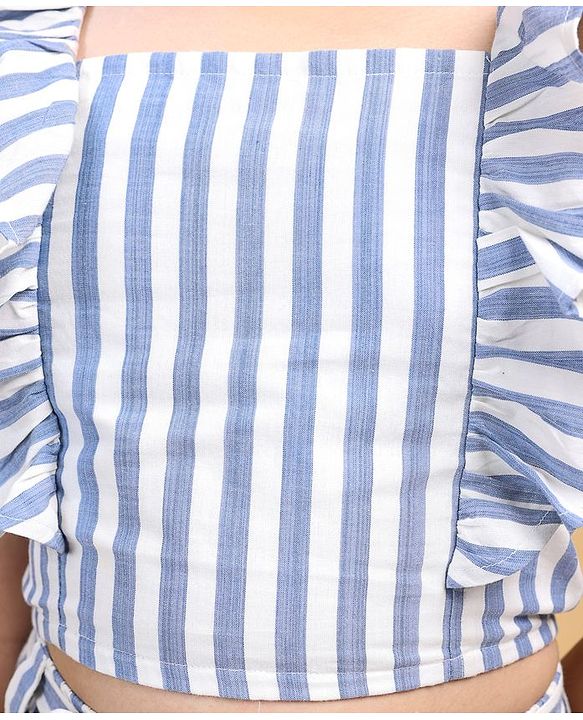 Pine Kids Frilled Sleeves Striped Top And Pant Set - Blue White