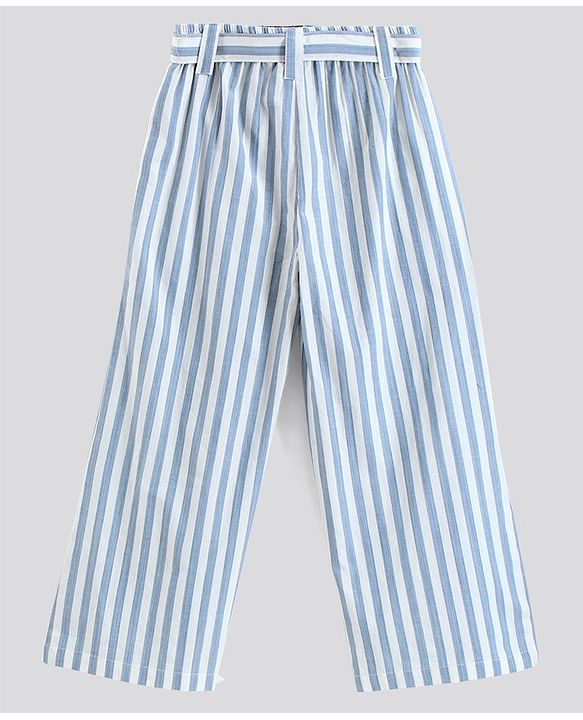 Pine Kids Frilled Sleeves Striped Top And Pant Set - Blue White