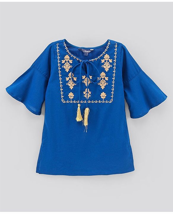 Pine Kids Kurti & Sharara Set with Dupatta Printed- Blue