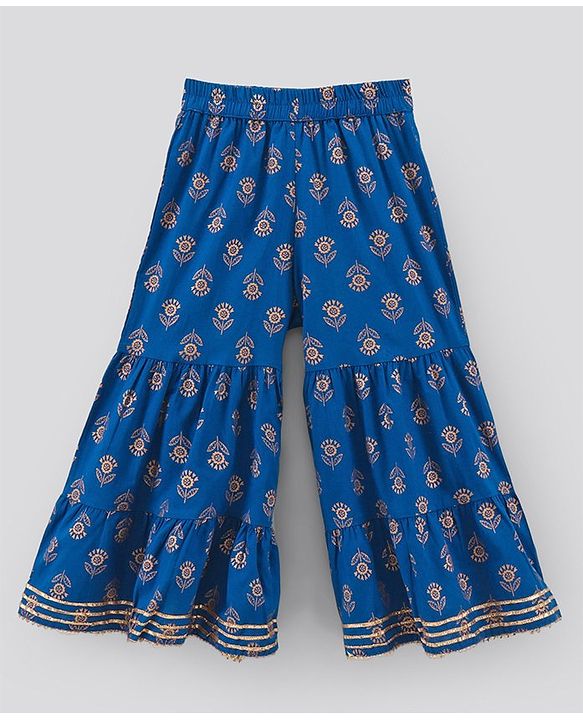 Pine Kids Kurti & Sharara Set with Dupatta Printed- Blue