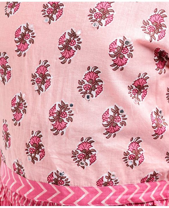 Pine Kids Half Sleeves Choli & Lehenga Set With Dupatta Printed - Pink