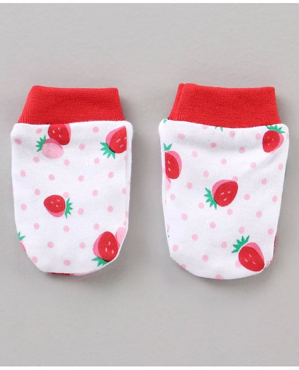 Babyhug 100% Cotton Mittens & Booties Set Strawberry Print - Red