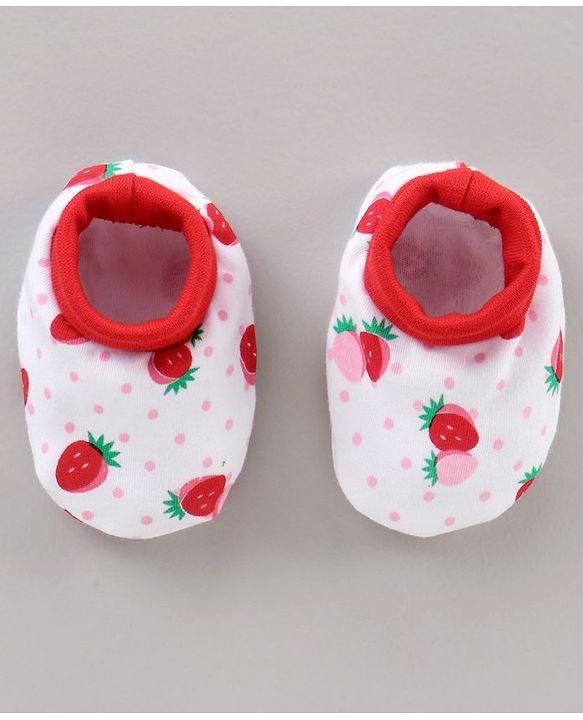 Babyhug 100% Cotton Mittens & Booties Set Strawberry Print - Red