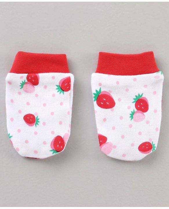 Babyhug 100% Cotton Mittens & Booties Set Strawberry Print - Red