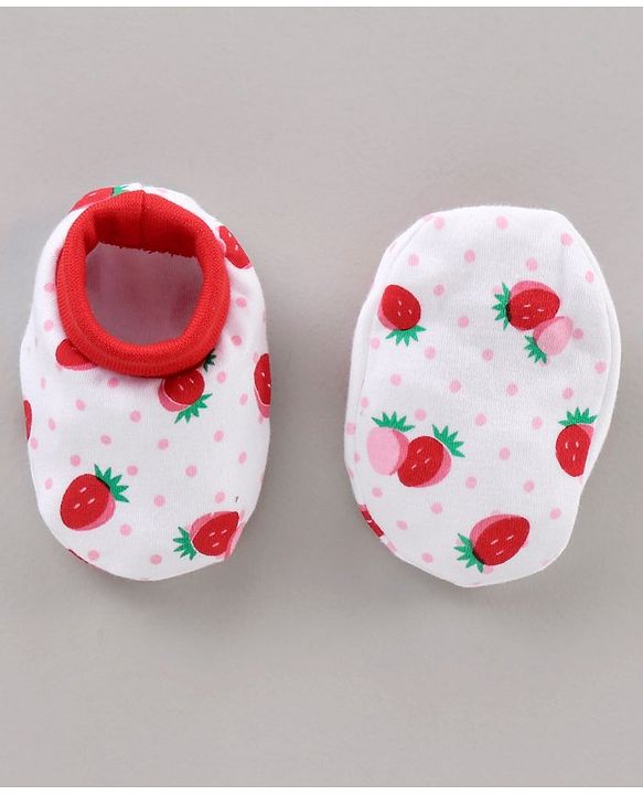 Babyhug 100% Cotton Mittens & Booties Set Strawberry Print - Red