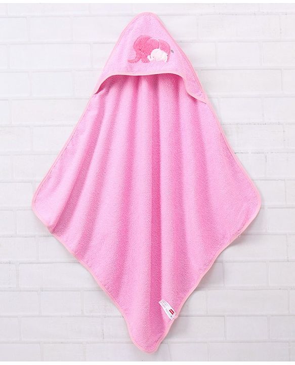 Babyhug Hooded Cotton Towel Elephant Design - Pink