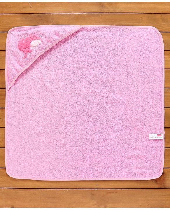 Babyhug Hooded Cotton Towel Elephant Design - Pink