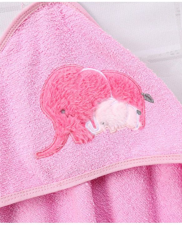 Babyhug Hooded Cotton Towel Elephant Design - Pink