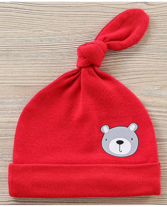 Babyhug 100% Cotton Caps Bear Print Pack of 2 - Yellow Red