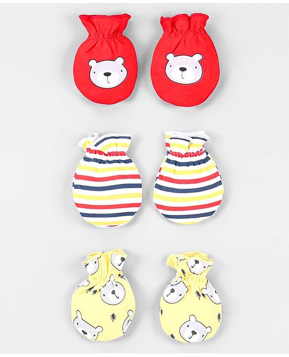 Babyhug 100% Cotton Mittens Pack of 3 - Multicolor