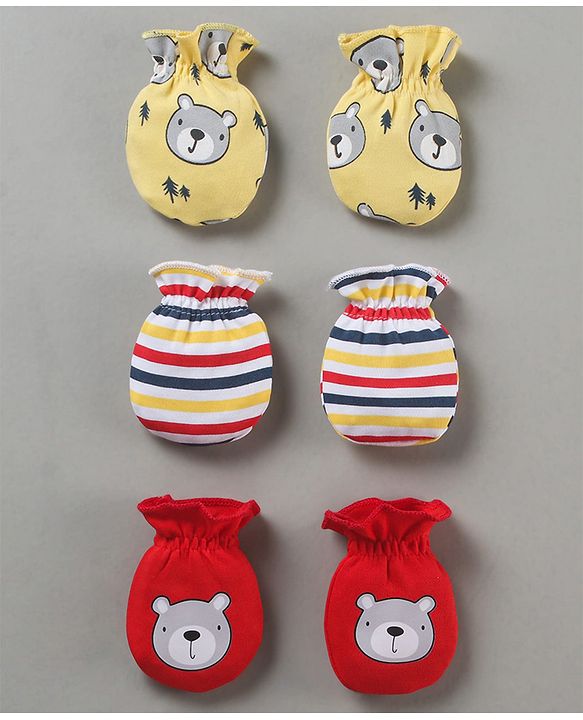 Babyhug 100% Cotton Mittens Pack of 3 - Multicolor