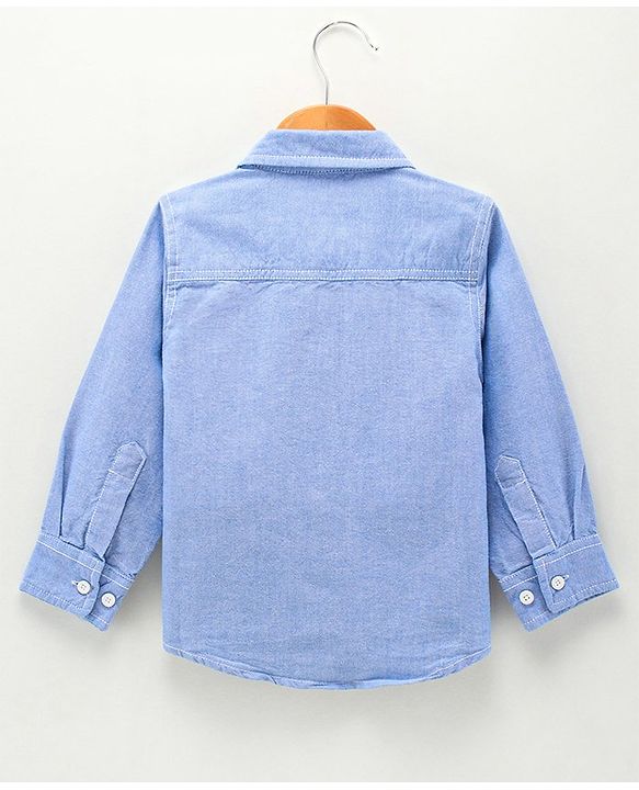 Babyhug Full Sleeves Solid Color Shirt With Front Cut & Sew Pannel - White Blue