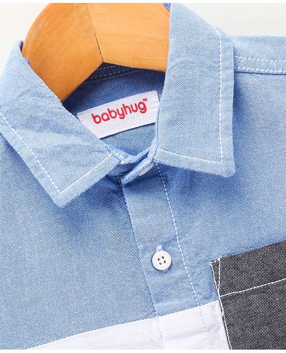 Babyhug Full Sleeves Solid Color Shirt With Front Cut & Sew Pannel - White Blue