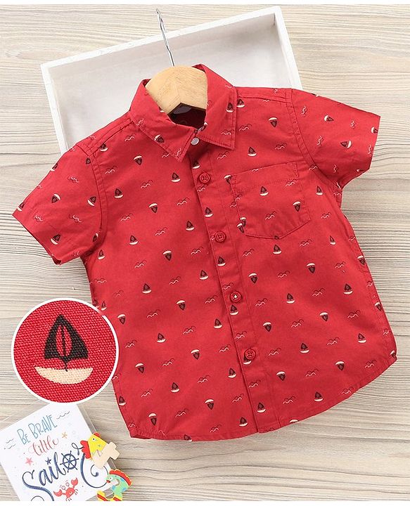 Babyhug  Half Sleeves Shirt Boat Print - Red