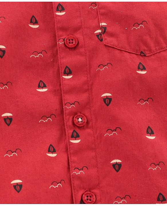 Babyhug  Half Sleeves Shirt Boat Print - Red