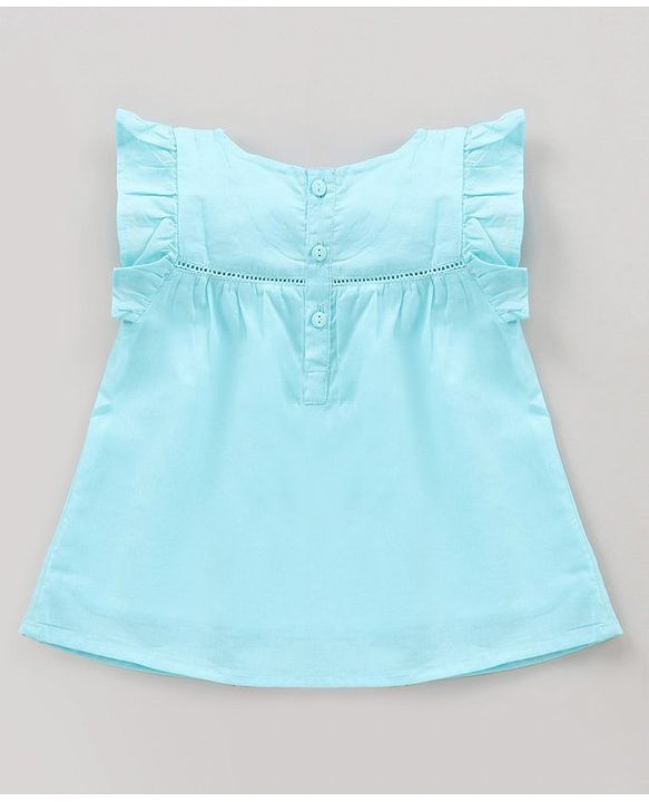 Babyhug Frill Sleeves Cotton Cambric Top With Embroidered Yoke- Blue