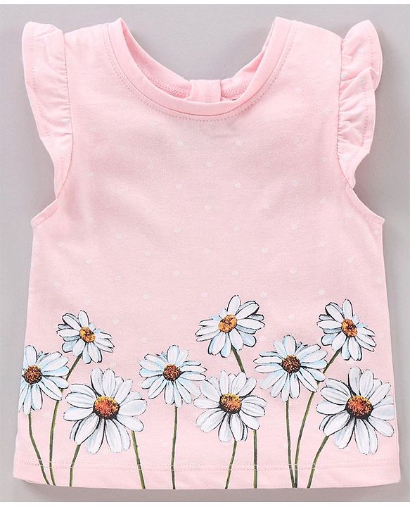 Babyhug Flutter Sleeves Tee Floral Print - Pink