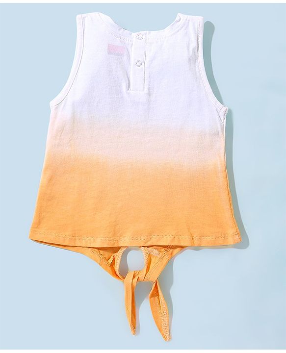 Babyhug 100% Cotton Sleeveless Tee With Heart & Text  Graphics- Orange & White