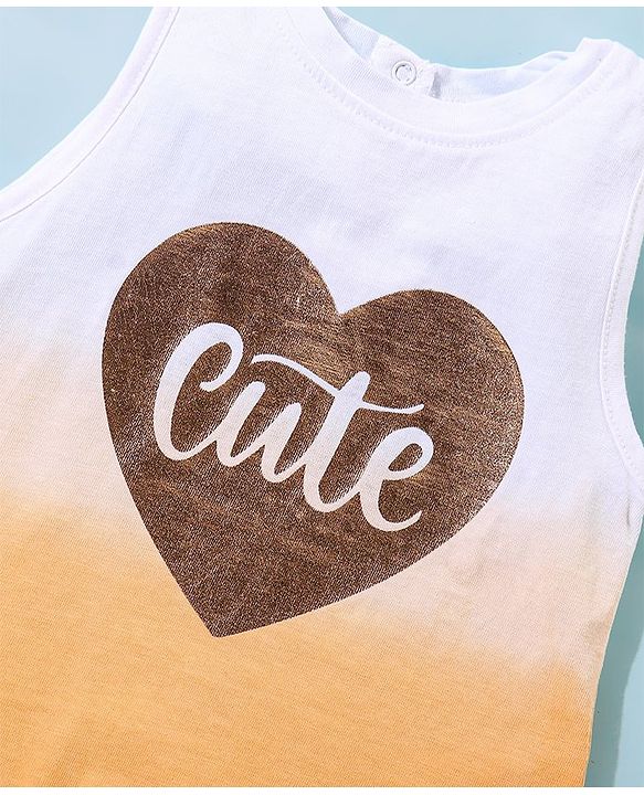 Babyhug 100% Cotton Sleeveless Tee With Heart & Text  Graphics- Orange & White