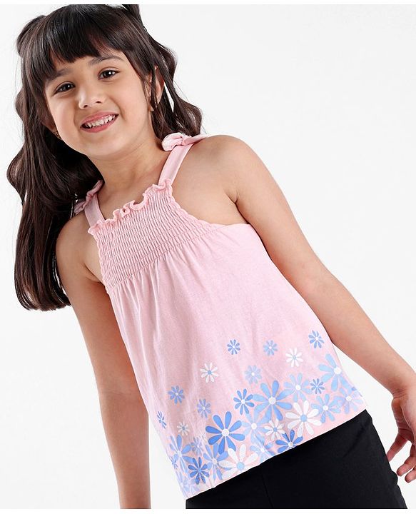 Babyhyg Singlet Top With Graphics & Smocking Detailing Floral Print - Pink