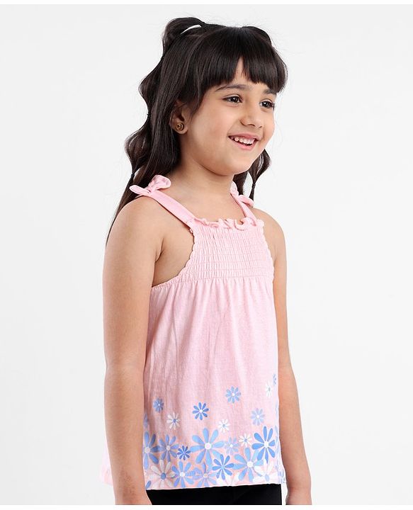Babyhyg Singlet Top With Graphics & Smocking Detailing Floral Print - Pink