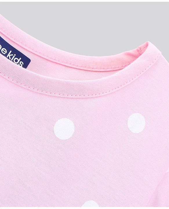 Pine Kids Half Sleeves Tee & Shorts Set Polka Dot Print - Pink Blue