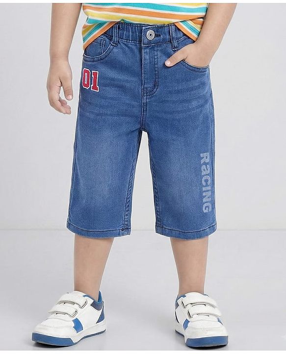 Babyhug Knee Length Washed Denim Jamaican Shorts - Blue