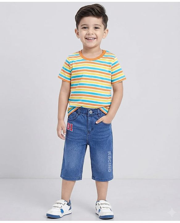 Babyhug Knee Length Washed Denim Jamaican Shorts - Blue