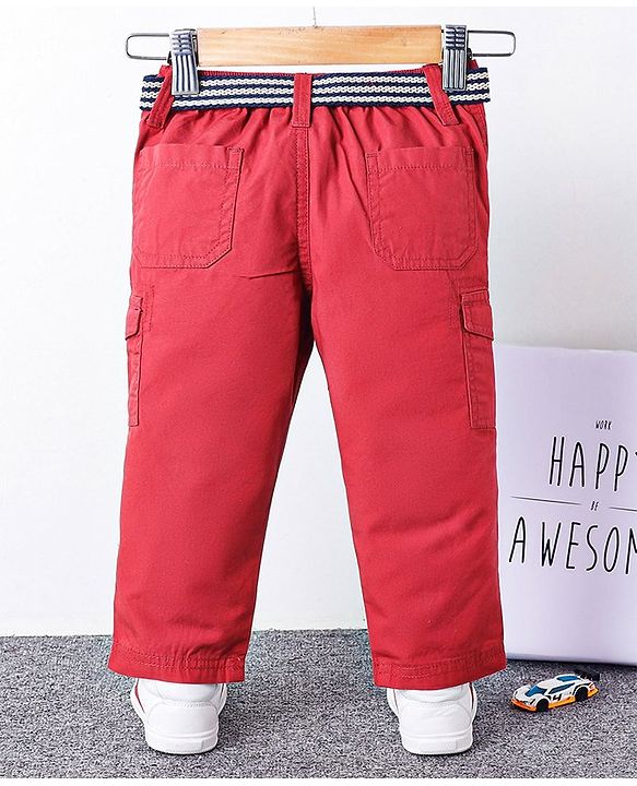 Babyhug Full Length Solid Trouser With Belt - Maroon