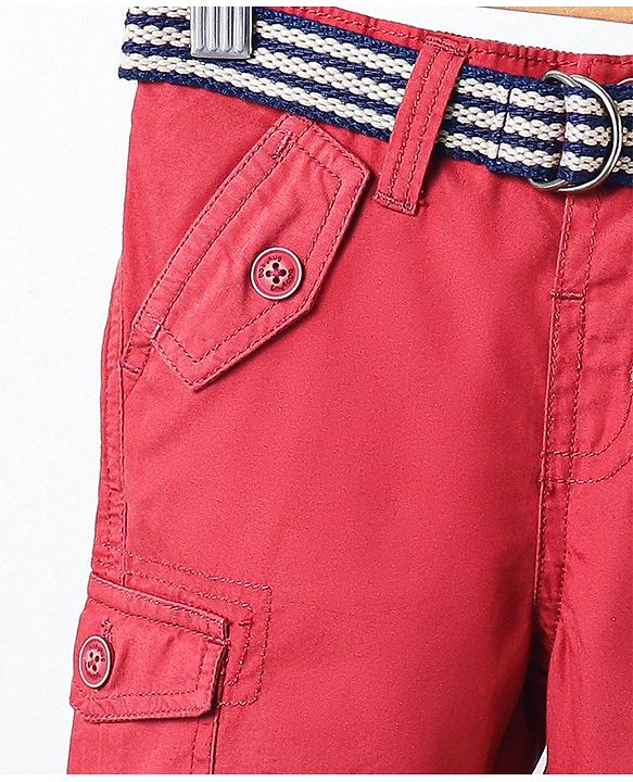Babyhug Full Length Solid Trouser With Belt - Maroon
