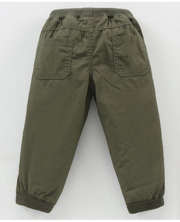 Babyhug Ribbed Waist Full Length Solid Trousers - Olive