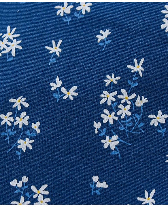 Babyhug Full Length Trouser With Bow Applique Floral Print - Blue