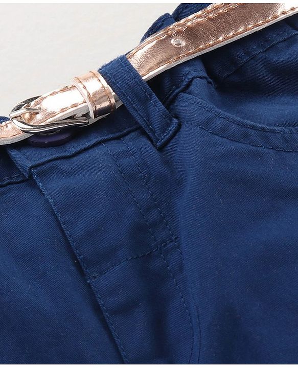 Babyhug Full Length Embroidered Pant With Belt - Dark Blue
