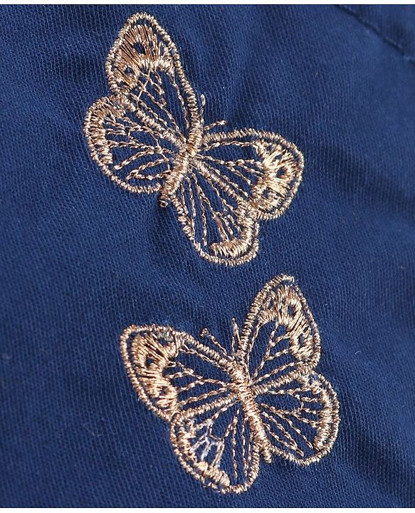 Babyhug Full Length Embroidered Pant With Belt - Dark Blue
