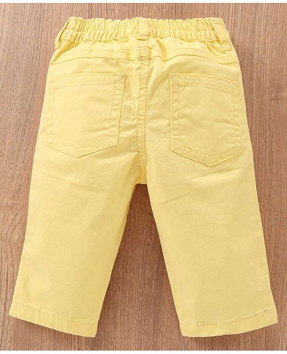 Babyhug Cotton Lycra 3/4th Length Capris Pant Floral Embroidered - Yellow