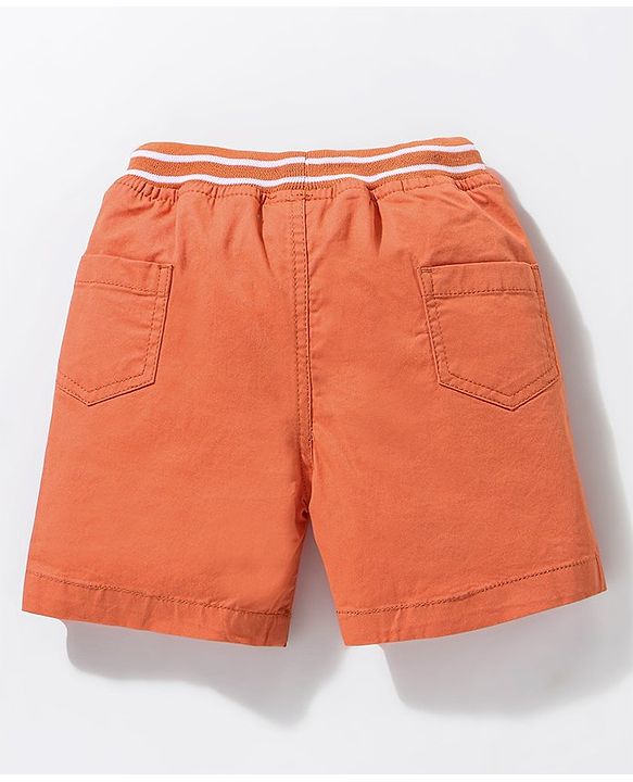 Babyhug Cotton Above Knee Length Shorts Text Patch - Orange