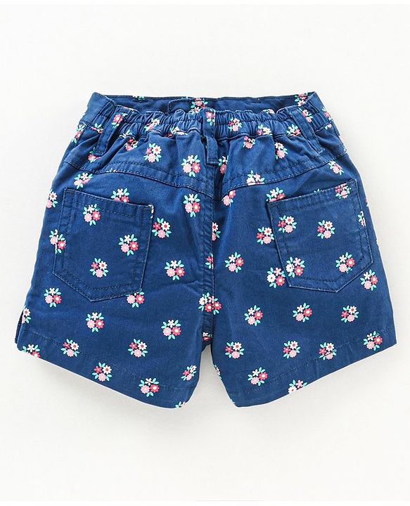 Babyhug Cotton Woven Mid Thigh Length Shorts Floral Print - Blue