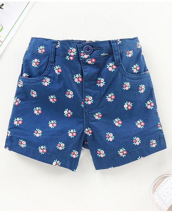 Babyhug Cotton Woven Mid Thigh Length Shorts Floral Print - Blue