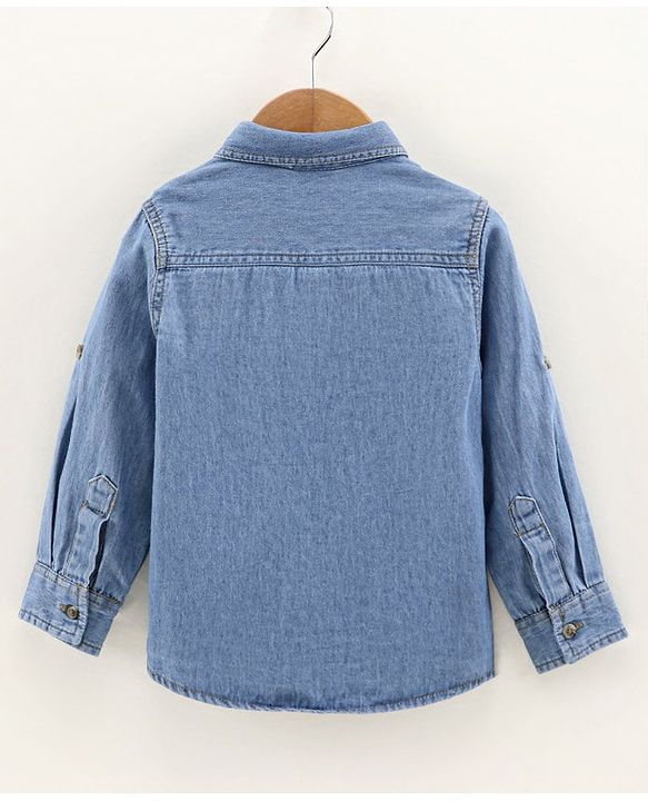 Babyhug Full Sleeves Denim Two Pocket Washed Shirt - Dark Blue