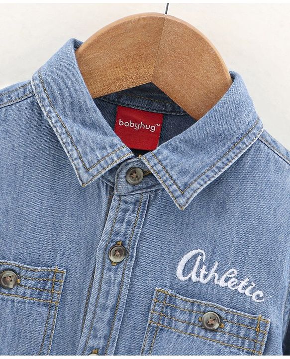Babyhug Full Sleeves Denim Two Pocket Washed Shirt - Dark Blue