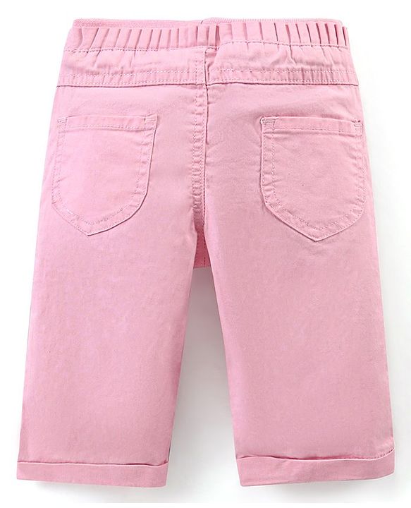 Babyhug Capri Length Cotton Pant With Bird Embroidered - Pink
