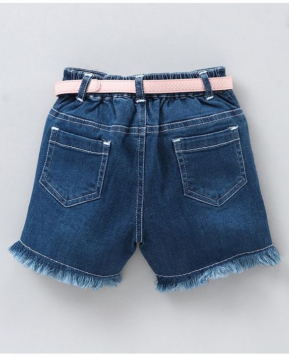 Babyhug Mid Thigh Washed Denim Shorts With Belt - Solid Blue